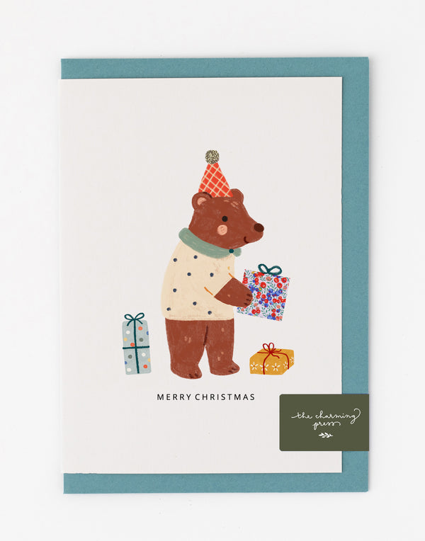 Bear Christmas Card - made with Liberty Wiltshire Bud fabric