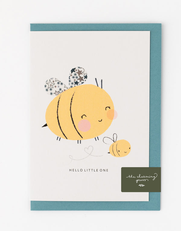 Bee New Baby Card - Liberty Adelajda's Wish Fabric