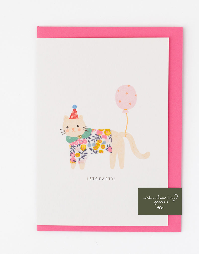 Cat Birthday Card - Liberty Wiltshire Bud Fabric