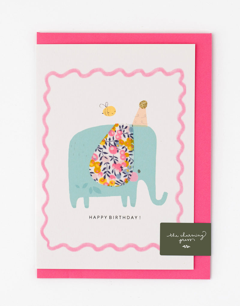 Pack of 6 Elephant Birthday Cards - Liberty Wiltshire Bud Fabric