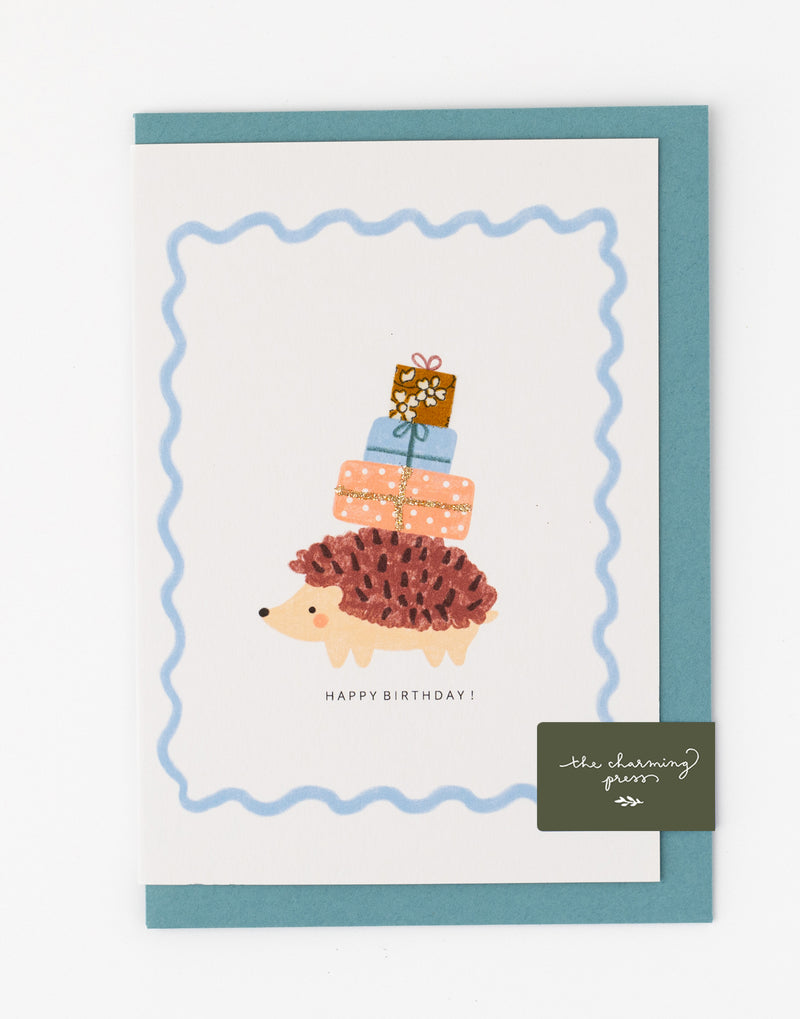 Pack of 6 Hedgehog Birthday Cards - Liberty Capel Mustard Fabric