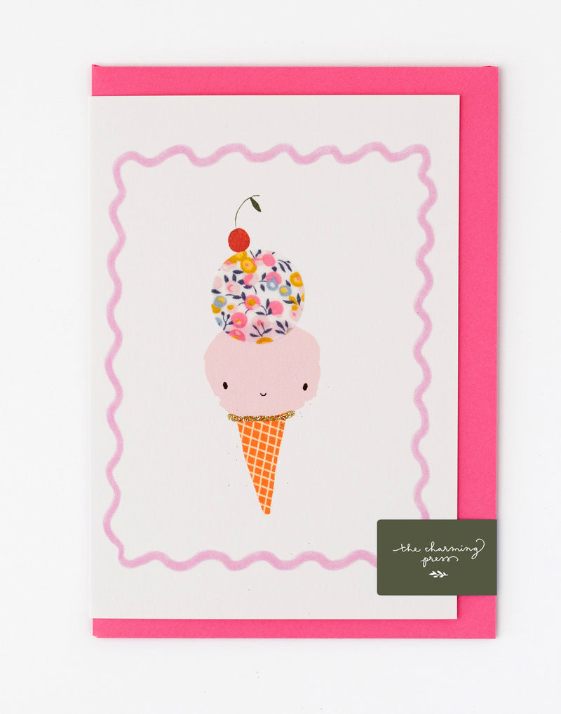 Ice Cream Birthday Card - Liberty Wiltshire Bud Fabric