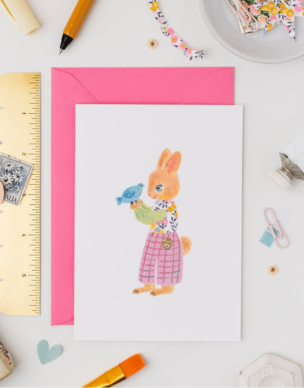 Rabbit Card - Liberty Wiltshire Bud Fabric