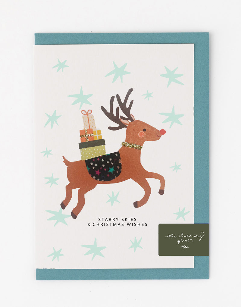 Reindeer Christmas Card - made with Liberty Adelajda's Wish fabric