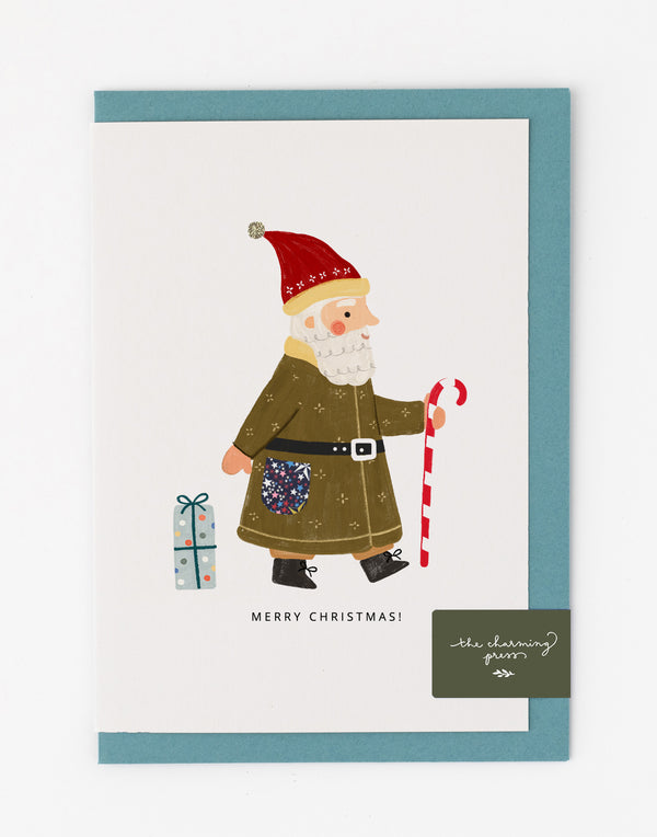 Santa Christmas Card - made with Liberty Adelajda's Wish fabric