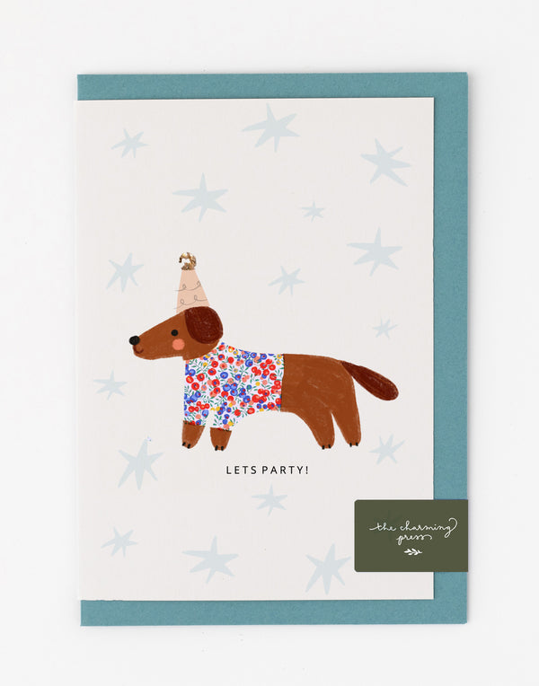 Sausage Dog Christmas Card - made with Liberty Wiltshire Bud fabric