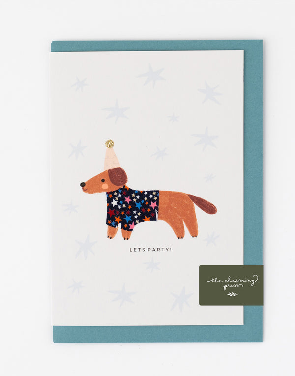 Sausage Dog Birthday Card - Liberty Adelajda’s Wish Fabric