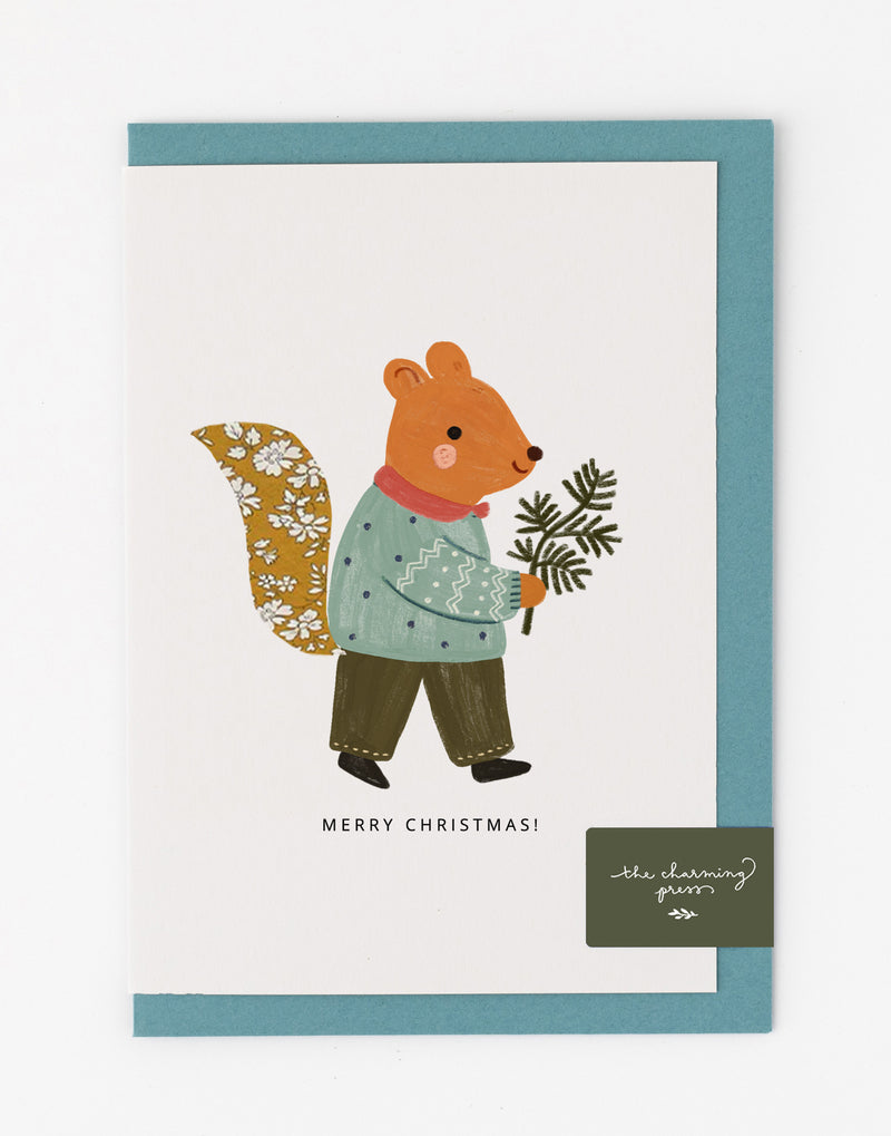 Squirrel Christmas Card - made with Liberty Capel Mustard fabric