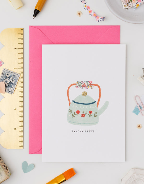 Teapot Card - Liberty Katie & Millie Fabric